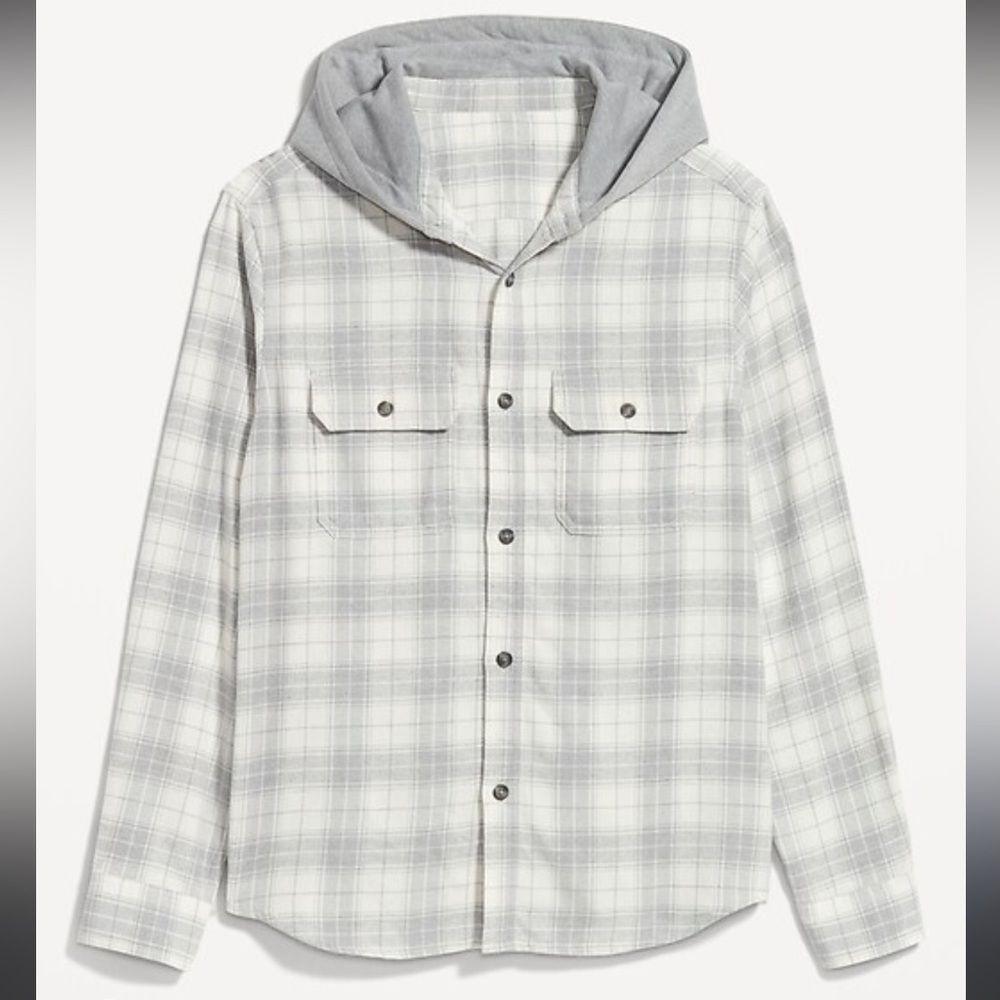 Old Navy Hooded Grey & White Flannel, Double Brushed #89